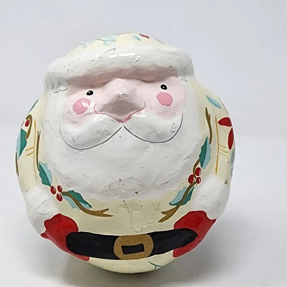 Vintage Pier One Santa Claus Hand Painted Paper Mache Wobbly Folk Art Christmas